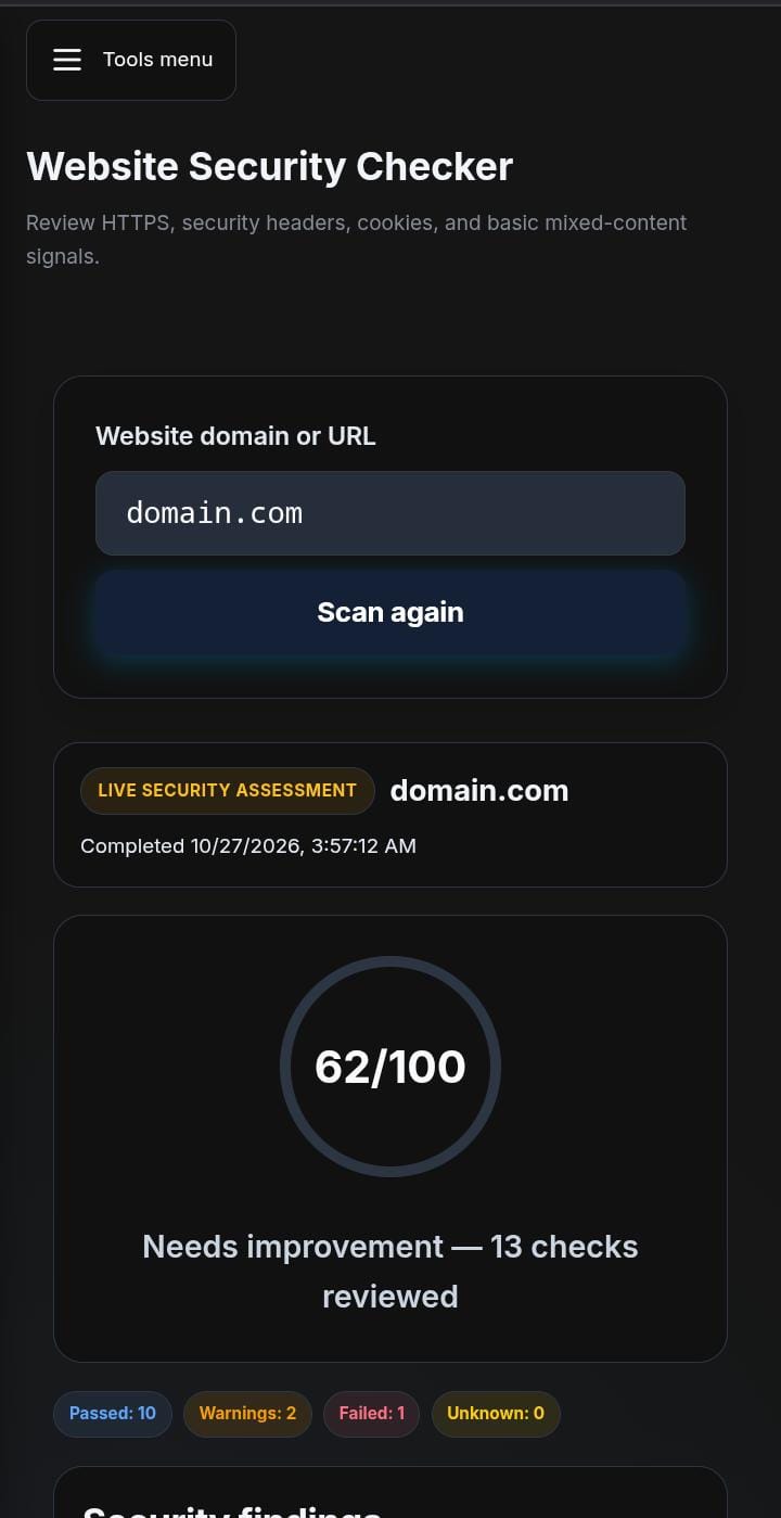 SecuritiGPT mobile website security checker preview
